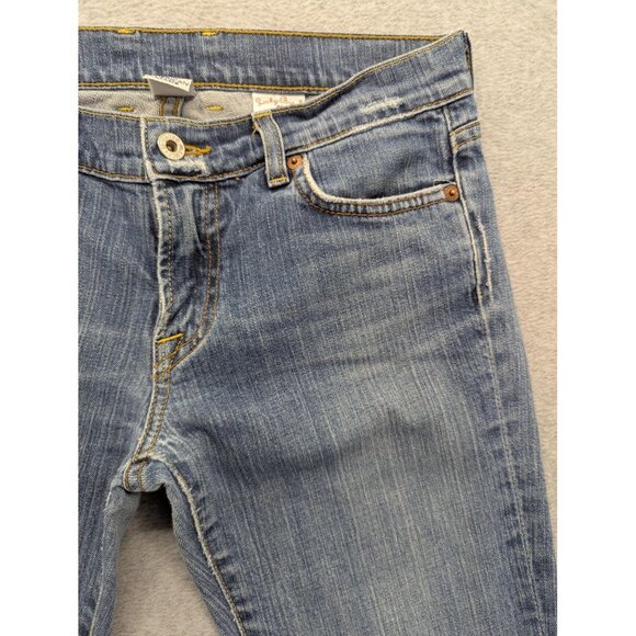 Lucky Brand Jeans Womens 6 28 Blue Sundown Jean Dungarees Flare Distressed USA - Picture 3 of 16